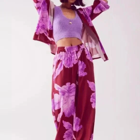 Q2 Whitney Tropical Oversized Floral Button Up Blouse Top In Fuchsia Siz… - Picture 15 of 15